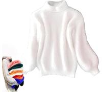 Lady Winter Angora Cashmere Blend Loose Warm Sweater Casual Thick Fleece Turtleneck Sweater Solid Color Crewneck Knit Pullover Sweater (White,One Size)