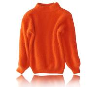 Lady Winter Angora Cashmere Blend Loose Warm Sweater, Loose Solid Color Crewneck Knit Pullover Sweater, Casual Thick Fleece Turtleneck Sweater, Warm Sweater Top (XL,Orange)