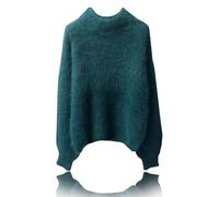 Lady Winter Angora Cashmere Blend Loose Warm Sweater, Loose Solid Color Crewneck Knit Pullover Sweater, Casual Thick Fleece Turtleneck Sweater, Warm Sweater Top (XL,Green)