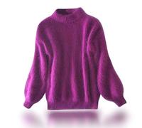 Lady Winter Angora Cashmere Blend Loose Warm Sweater, Loose Solid Color Crewneck Knit Pullover Sweater, Casual Thick Fleece Turtleneck Sweater, Warm Sweater Top (XL,Purple)