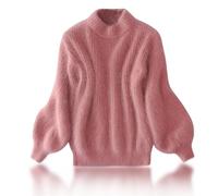 Lady Winter Angora Cashmere Blend Loose Warm Sweater, Loose Solid Color Crewneck Knit Pullover Sweater, Casual Thick Fleece Turtleneck Sweater, Warm Sweater Top (L,Pink)