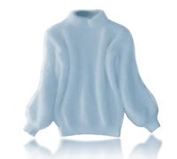Lady Winter Angora Cashmere Blend Loose Warm Sweater, Loose Solid Color Crewneck Knit Pullover Sweater, Casual Thick Fleece Turtleneck Sweater, Warm Sweater Top (2XL,Blue)