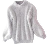 Lady Winter Cashmere Blend Loose Warm Sweater, Loose Solid Color Crewneck Knit Pullover Sweater, Casual Thick Fleece Turtleneck Sweater, Fluffy Plush Jumper, Warm Sweater Top (Grey,One Size)