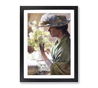 Lady With A Bouquet By Charles Curran Classic Painting Framed Print | A4 Black Framed Wall Art | Ready to Hang | Classic Floral Picture | Living Room Bedroom Lounge Office
