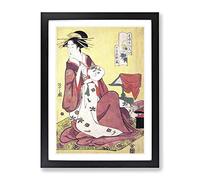Lady With A Fan By Chobunsai Eishi Asian Japanese Framed Print | A4 Black Framed Wall Art | Ready to Hang | Asian Nature Picture | Living Room Bedroom Lounge Office