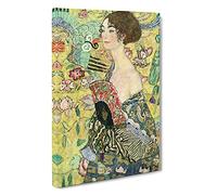 Lady With A Fan By Gustav Klimt Canvas Print | Gallery Wrapped 30mm Frame Wall Art | 30x20 inches | Ready to Hang | Classic People Picture | Living Room Bedroom Lounge Office