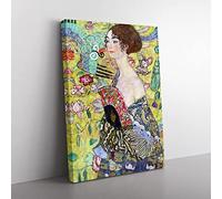 Lady With A Fan By Gustav Klimt Classic Painting Canvas Wall Art Print Ready to Hang, Framed Picture for Living Room Bedroom Home Office Décor, 76x50 cm (30x20 Inch)