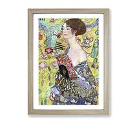Lady With A Fan By Gustav Klimt Classic Painting Framed Print | A2 Oak Framed Wall Art | Ready to Hang | Classic Historical Picture | Living Room Bedroom Lounge Office