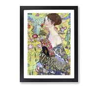 Lady With A Fan By Gustav Klimt Classic Painting Framed Wall Art Print, Ready to Hang Picture for Living Room Bedroom Home Office Décor, Black A4 (34 x 25 cm)