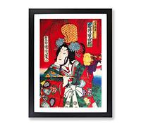 Lady With A Fan By Toyohara Kunichika Asian Japanese Framed Print | A2 Black Framed Wall Art | Ready to Hang | Asian Nature Picture | Living Room Bedroom Lounge Office