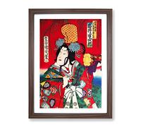 Lady With A Fan By Toyohara Kunichika Asian Japanese Framed Print | A2 Walnut Framed Wall Art | Ready to Hang | Asian Nature Picture | Living Room Bedroom Lounge Office