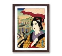 Lady With A Parasol By Ito Shinsui Asian Japanese Framed Print | A4 Walnut Framed Wall Art | Ready to Hang | Asian Nature Picture | Living Room Bedroom Lounge Office