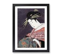 Lady With A Robe By Kitagawa Utamaro Asian Japanese Framed Print | A2 Black Framed Wall Art | Ready to Hang | Asian Nature Picture | Living Room Bedroom Lounge Office