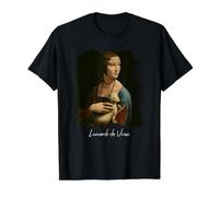 Lady with an Ermine by Leonardo da Vinci Famous Painting Art Value Graphic T-Shirt, Men, Black, S