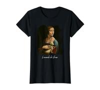 Lady with an Ermine by Leonardo da Vinci Famous Painting Art Value Graphic T-Shirt, Women, Black, M