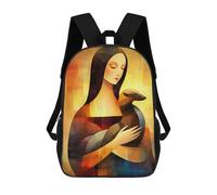 Lady with An Ermine - Da Vinci Inspired - Geometric Abstract Portrait Art 3D Printed Kids School Bag Rucksacks Children's School Fashion Casual Back Pack High Capacity Travel Book Bags Backpack for Ki