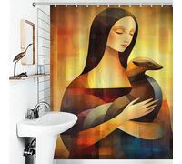 Lady with An Ermine - Da Vinci Inspired - Geometric Abstract Portrait Art Anti-Mould Proof Resistant Quick Drying Proof Resistant Shower Curtains Set with 12 Hooks for Kids Women Men 56.30x70.87Inch（1