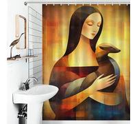 Lady with An Ermine - Da Vinci Inspired - Geometric Abstract Portrait Art Bath Shower Curtains Mildew Fabric Polyester Hilarious Bath Curtain for Bathroom Bathtub Apartment Decor 53.54x70.87Inch（136x