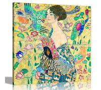 Lady With Fan by Gustav Klimt Prints Canvas Wall Art Pictures Colourful Artwork Dining Bed Living Room Quality Print 51 x 51cm (20 x 20 inches)