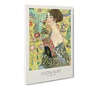 Lady With Fan With Border By Gustav Klimt Classic Painting Canvas Wall Art Print Ready to Hang, Framed Picture for Living Room Bedroom Home Office Décor, 30x20 Inch (76x50 cm)