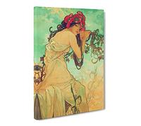 Lady With Flowers In Her Hair By Alphonse Mucha Canvas Print | Gallery Wrapped 30mm Frame Wall Art | 20x14 inches | Ready to Hang | Classic Floral Picture | Living Room Bedroom Lounge Office