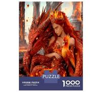 Lady with Red Dragon 1000 Piece Jigsaw Puzzle Bundle Mythic Bond Jigsaw Puzzle Extra-Thick Cardboard Jigsaw Puzzle Collector Mind Relaxation Office Break Travel 52x38cm/1000pcs