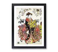 Lady With Two Kamuro By Torii Kiyonaga Asian Japanese Framed Print | A4 Black Framed Wall Art | Ready to Hang | Asian Nature Picture | Living Room Bedroom Lounge Office