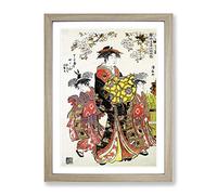 Lady With Two Kamuro By Torii Kiyonaga Asian Japanese Framed Print | A4 Oak Framed Wall Art | Ready to Hang | Asian Nature Picture | Living Room Bedroom Lounge Office