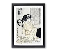 Lady With Tworors By Kitagawa Utamaro Asian Japanese Framed Print | A2 Black Framed Wall Art | Ready to Hang | Asian Nature Picture | Living Room Bedroom Lounge Office