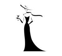 Lady Woman Gown Silhouette Hat with Glass of Wine Fine Carving Stickers 64x98cm Easy Installation Black