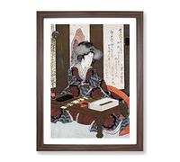 Lady Writing A Poem By Yashima Gakutei Asian Japanese Framed Wall Art Print, Ready to Hang Picture for Living Room Bedroom Home Office Décor, Walnut A3 (34 x 46 cm)
