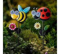 Ladybird & Bumble Bee Solar Powered LED Stake Light Set - Solar Garden Light - Animated Blinking Eyes With Cool White LEDs and Automatic Light Function -Ladybird Bee Garden Stake Path Light - 78cm