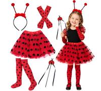 Ladybird Costume Girls 3-7Y, Polka Dot Tutu + Arm Covers + Leg Warmers+Ladybird Headband+Magic Wand, Lady Bug Costume Accessories Animal Costume Kids World Book Day Carnival Cosplay Party Performance