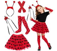 Ladybird Costume Girls, Polka Dot Tutu + Arm Covers + Leg Warmers+Ladybird Headband+Magic Wand, Lady Bug Costume Accessories for Party Performance, Animal Costume Kids World Book Day Carnival Cosplay