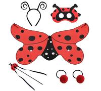 Ladybird Costume Kids Girls, Halloween Bug Costume Accessories Set, Ladybird Wings Tutu with Magic Wand Mask Antenna Headband Plush Hairbands, Kids Carnival Animal Fancy Dress (Ladybird wings)