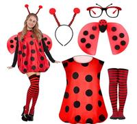 Ladybird Costume Women's Set with Ladybird Headband Wings Leg Socks Glasses Fancy Dress Costume Ladybird Women Adults Girls Dress Clothing Ladybird Fancy Dress Women's Fancy Dress (L)