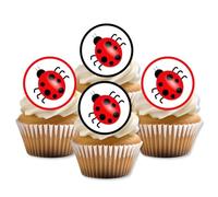 Ladybird Edible Cupcake Toppers - Cute Bug-Themed Cake Decorations for Garden Parties & Nature Celebrations - Stand Up Wafer Card 24 x 4cm/1.5 Inch Disc (PRECUT)