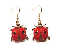 Ladybird Gold Earrings - Handmade Small Drop Earrings
