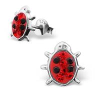Ladybird Ladybug Earrings with Crystal Stones - 925 Sterling Silver