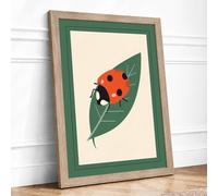 Ladybird on Leaf Botanical Framed Wall Art Print A1 (84.1×59.4cm) Oak, Wall Decor for Living Room, Bedroom, Office & Home, Ready to Hang, Art Gift