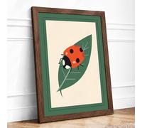 Ladybird on Leaf Botanical Framed Wall Art Print A1 (84.1×59.4cm) Walnut, Wall Decor for Living Room, Bedroom, Office & Home, Ready to Hang, Art Gift