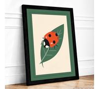 Ladybird on Leaf Botanical Framed Wall Art Print A2 (59.4×42cm) Black, Wall Decor for Living Room, Bedroom, Office & Home, Ready to Hang, Art Gift
