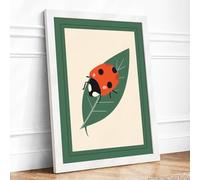 Ladybird on Leaf Botanical Framed Wall Art Print A2 (59.4×42cm) White, Wall Decor for Living Room, Bedroom, Office & Home, Ready to Hang, Art Gift