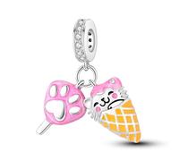 Ladybird Safety Chain Hamsa Cat Crucufix Cross Jesus Charm Bead Pendant 925 Sterling Silver Compatible With Pandora Charm Moments Bracelet (Cat Kitten Paw Ice Cream Cone Lolly)