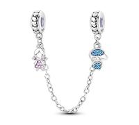 Ladybird Safety Chain Hamsa Cat Crucufix Cross Jesus Charm Bead Pendant 925 Sterling Silver Compatible With Pandora Charm Moments Bracelet (Mother Son Daughter Mum Mom Safety Chain Stopper)