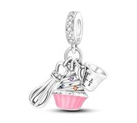 Ladybird Safety Chain Hamsa Cat Crucufix Cross Jesus Charm Bead Pendant 925 Sterling Silver Compatible With Pandora Charm Moments Bracelet (Cupcake Measuring Jug Whisk Baker Cake Cook)