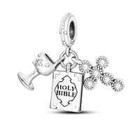 Ladybird Safety Chain Hamsa Cat Crucufix Cross Jesus Charm Bead Pendant 925 Sterling Silver Compatible With Pandora Charm Moments Bracelet (Holy Bible Grail Cup Cross Jesus Faith)