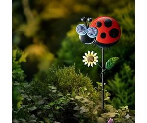 Ladybird Solar Powered LED Stake Light - Solar Garden Light - Animated Blinking Eyes With Cool White LEDs and Automatic Light Function - Decorative Ladybird Garden Stake Path Light - 78cm