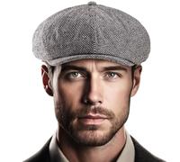 LADYBRO 8 Panel Newsboy Hats for Men Cap Cabbie Irish Adjustable Wool Blend Tweed Retro, Grey, XL-XXL