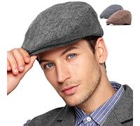 LADYBRO Brown+Grey Ivy Newsboy Cap - Cabbie Driving Cap Irish Wool Cap for Men Hat 2Pack